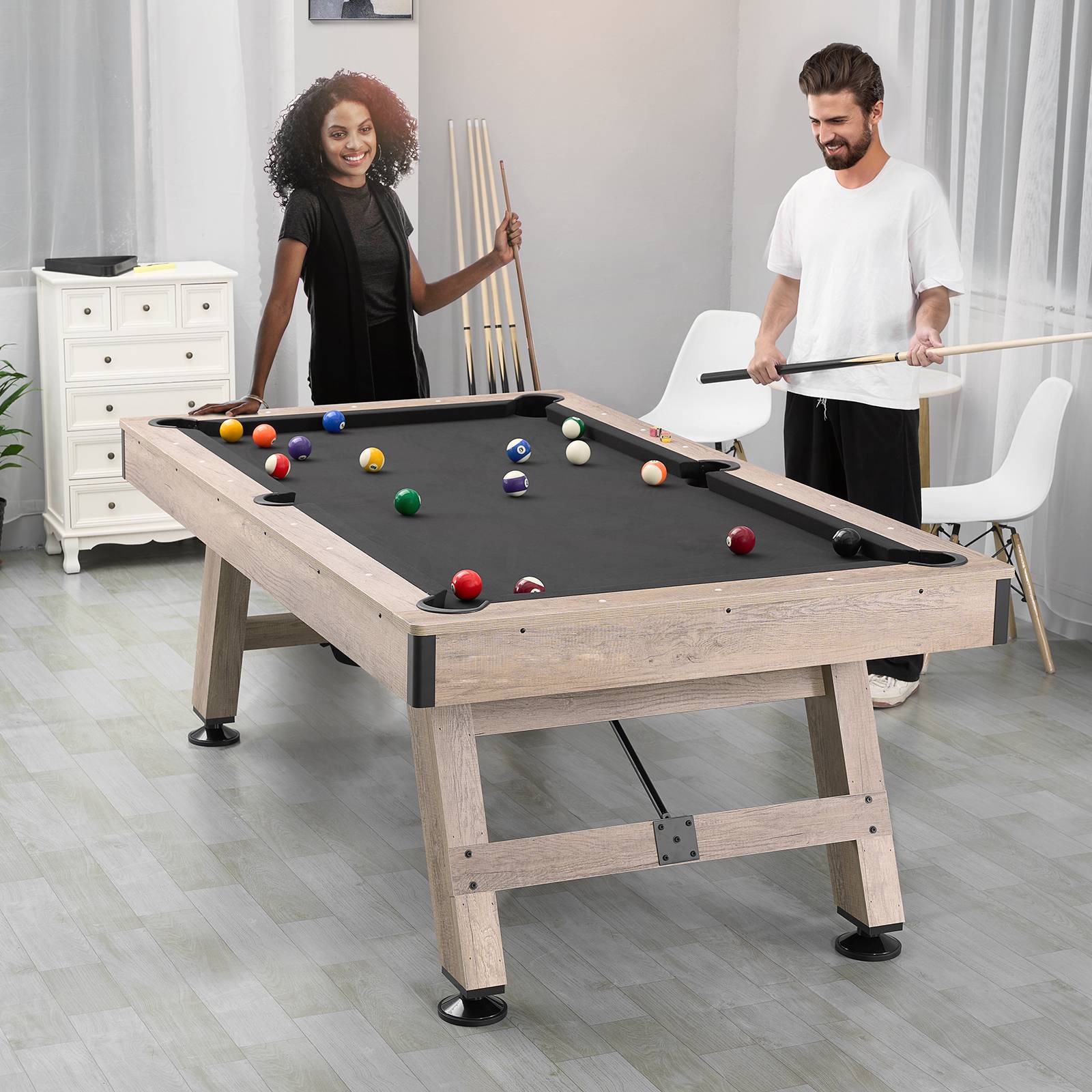 Vevor - VEVOR Table billard 213.4cm pieds réglables, kit complet accessoires, couleur bois/tissu noir, pour maison/club. - Image 8
