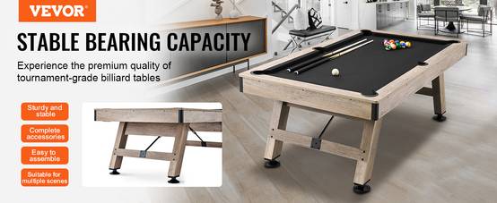 Vevor - VEVOR Table billard 213.4cm pieds réglables, kit complet accessoires, couleur bois/tissu noir, pour maison/club. - Image 9