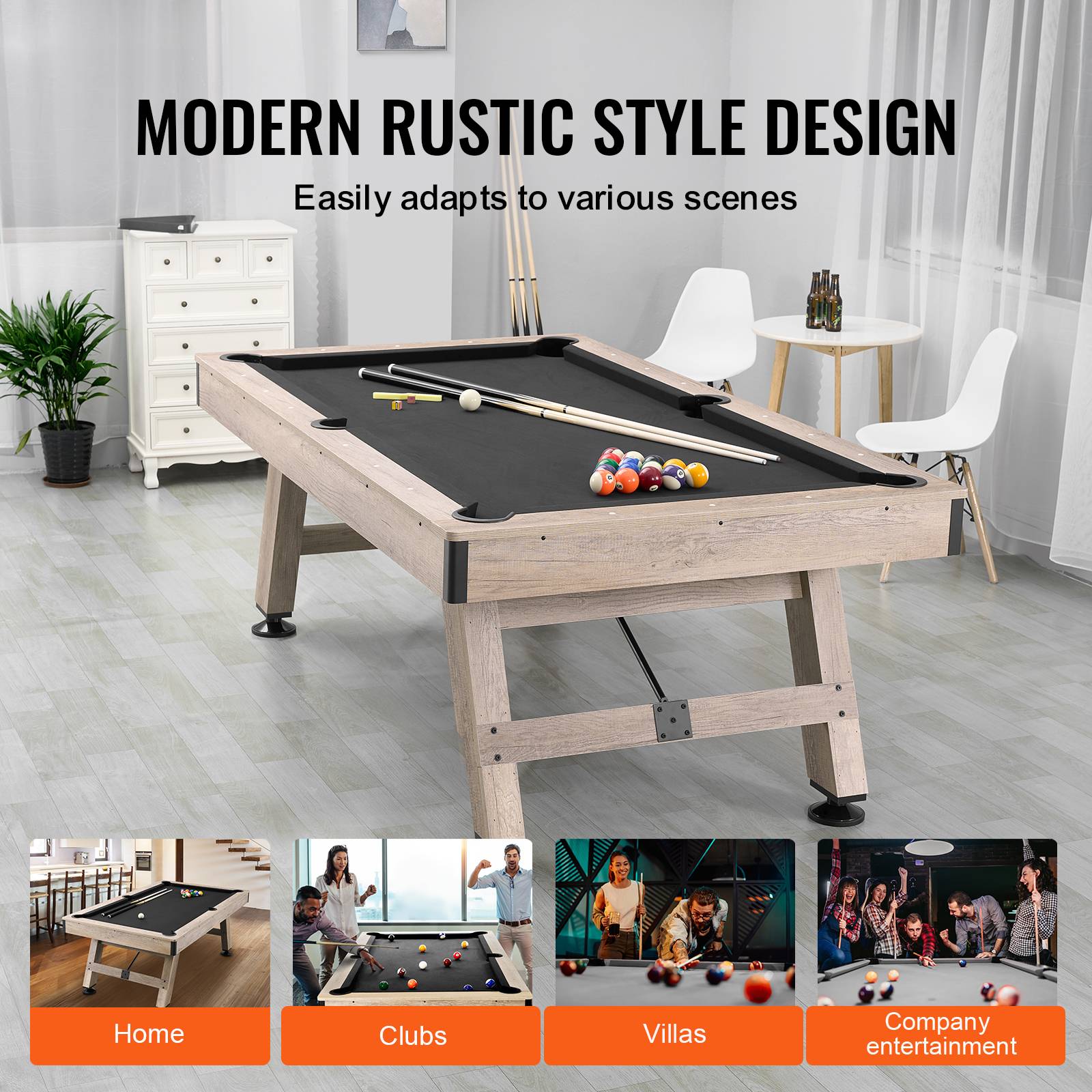 Vevor - VEVOR Table billard 213.4cm pieds réglables, kit complet accessoires, couleur bois/tissu noir, pour maison/club. - Image 6