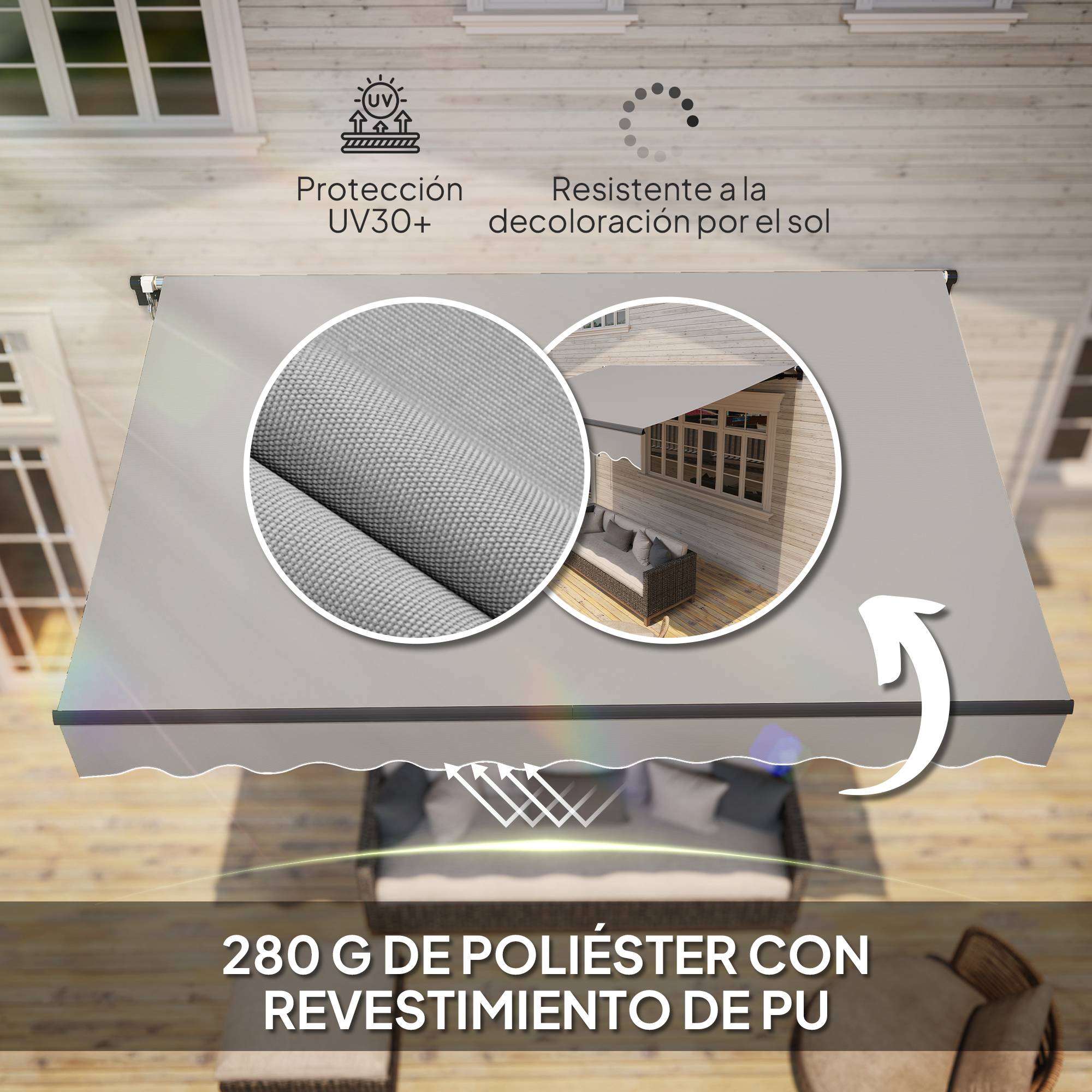 Store banne rétractable en aluminium pour fenêtres et portes, protection UV30+, inclinaison réglable, 360 x 220 cm, gris - Image 7