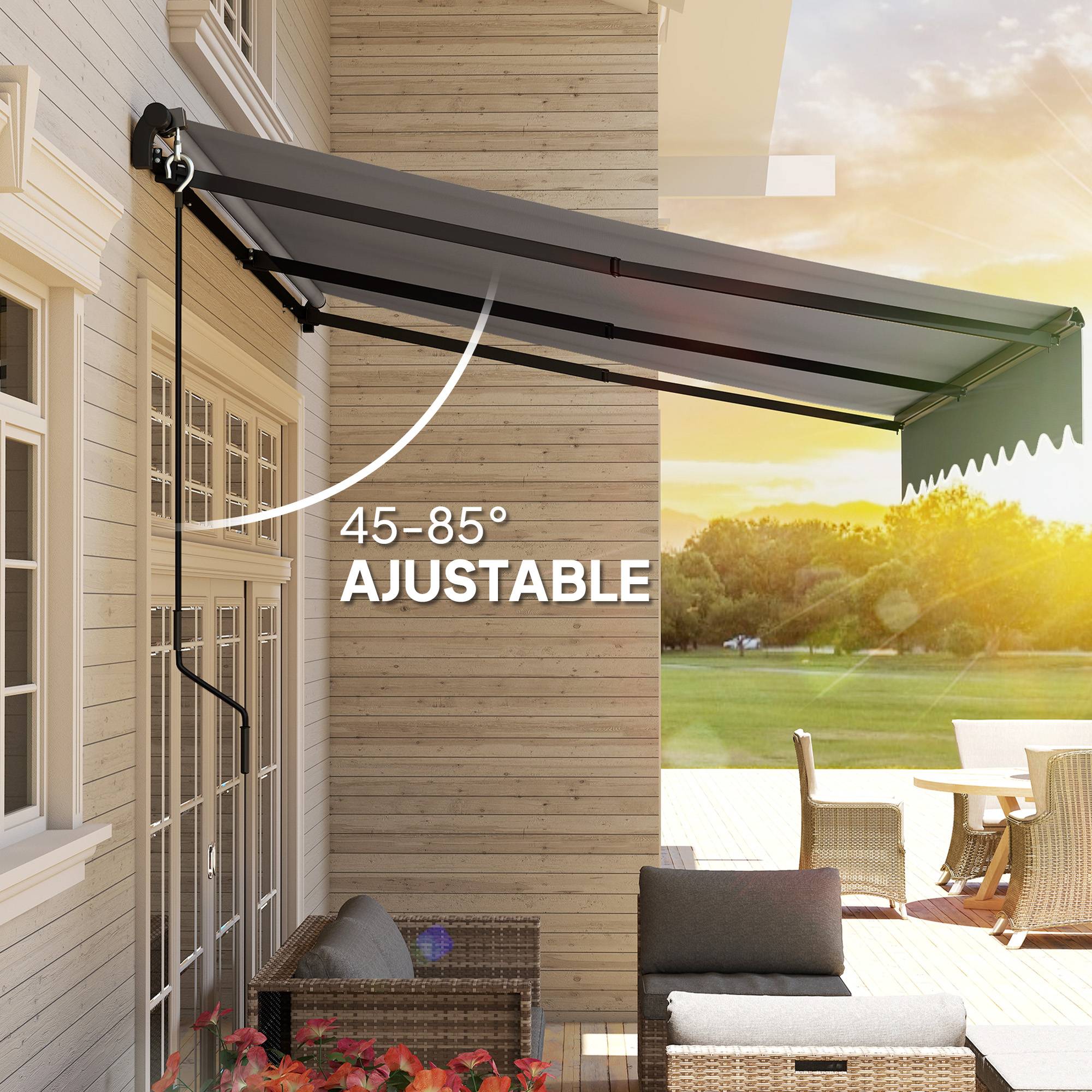 Store banne rétractable en aluminium pour fenêtres et portes, protection UV30+, inclinaison réglable, 360 x 220 cm, gris - Image 8