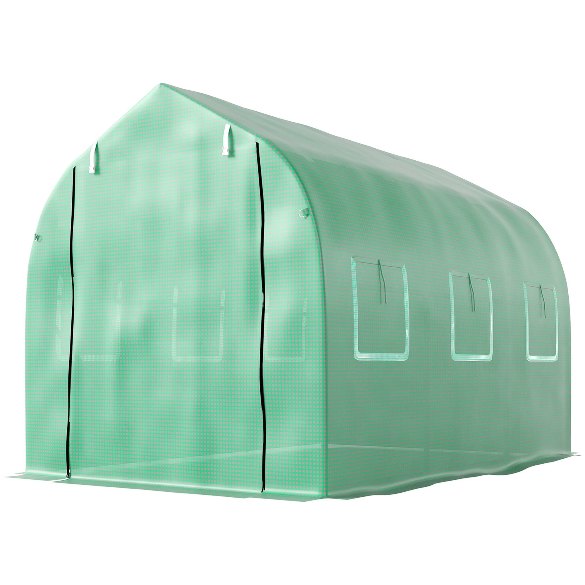 Serre de jardin tunnel serres tunnel 6 m² avec 6 fenêtres porte à fermeture éclair toile PE structure fer galvanisé vert - Image 2