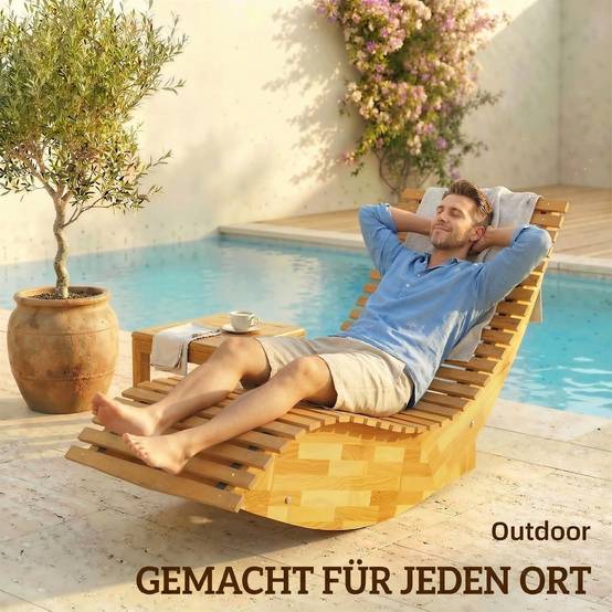 Chaise longue basculante bois acacia jardin extérieur pliable 156x60cm nature - ComfortXL Outdoor Living - Image 10