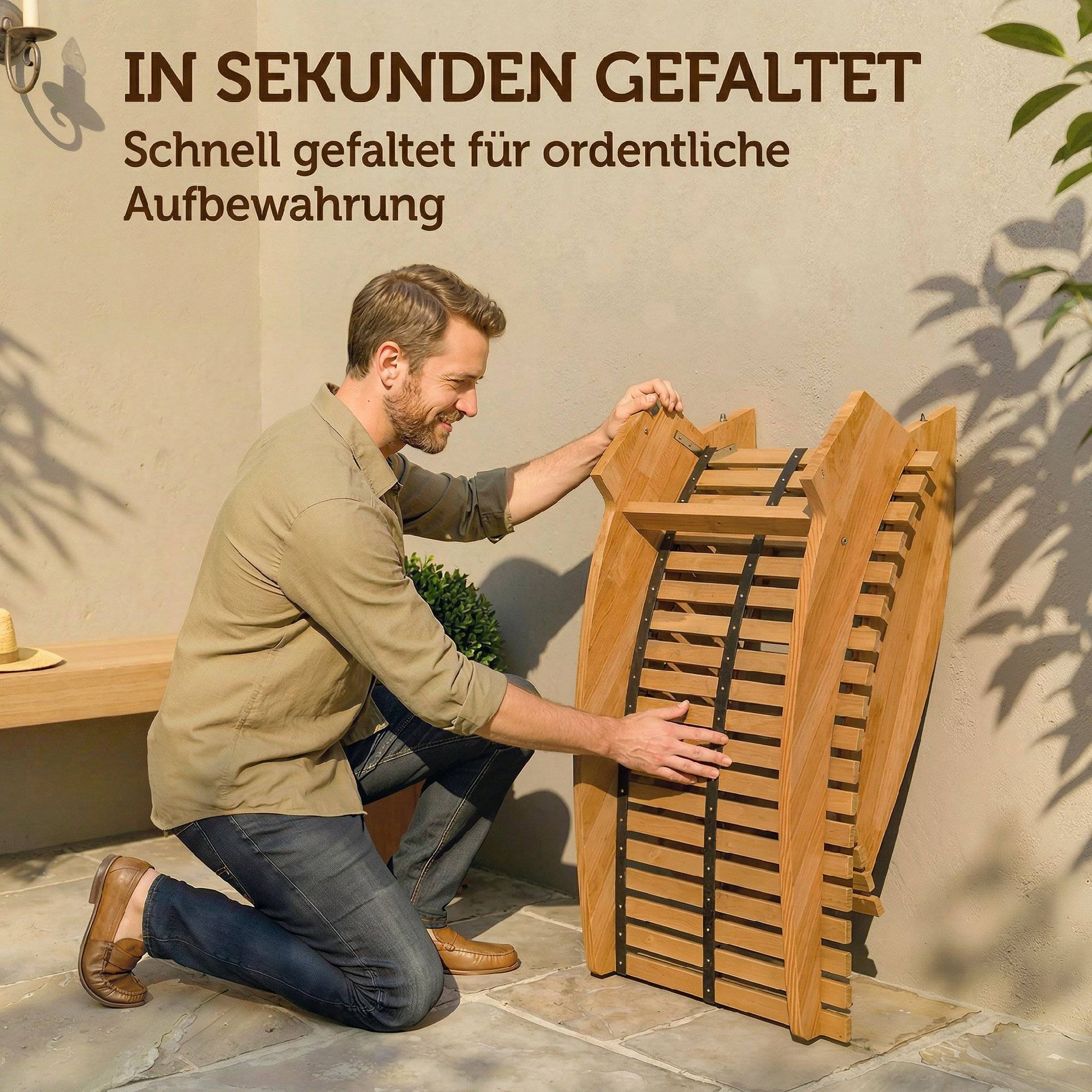 Chaise longue basculante bois acacia jardin extérieur pliable 156x60cm nature - ComfortXL Outdoor Living - Image 7