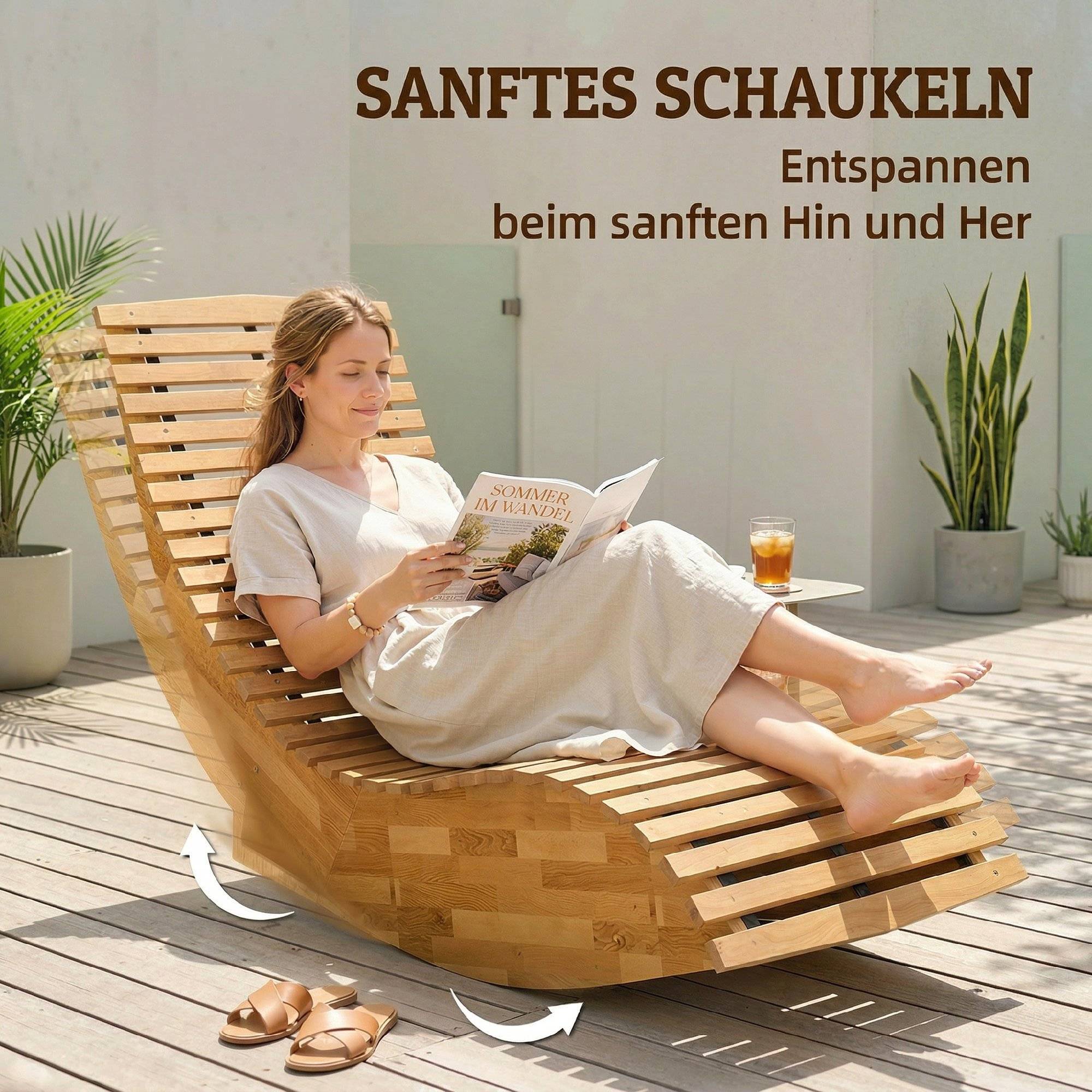 Chaise longue basculante bois acacia jardin extérieur pliable 156x60cm nature - ComfortXL Outdoor Living - Image 9