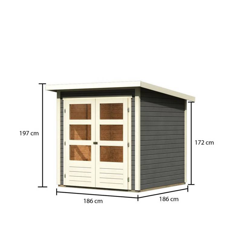 Abri de jardin 3,46m² épicéa nordique gris terre Karibu Stockach 2 avec double porte vitrée - Image 2