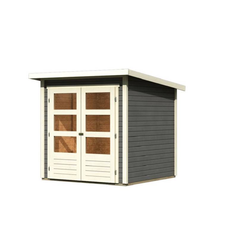 Abri de jardin 3,46m² épicéa nordique gris terre Karibu Stockach 2 avec double porte vitrée - Image 3