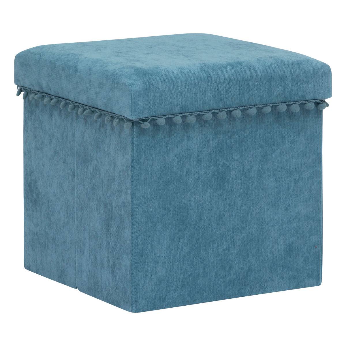 2 en 1 Pouf pliant et coffre de rangement Bleu 40 x 39 cm - Image 1