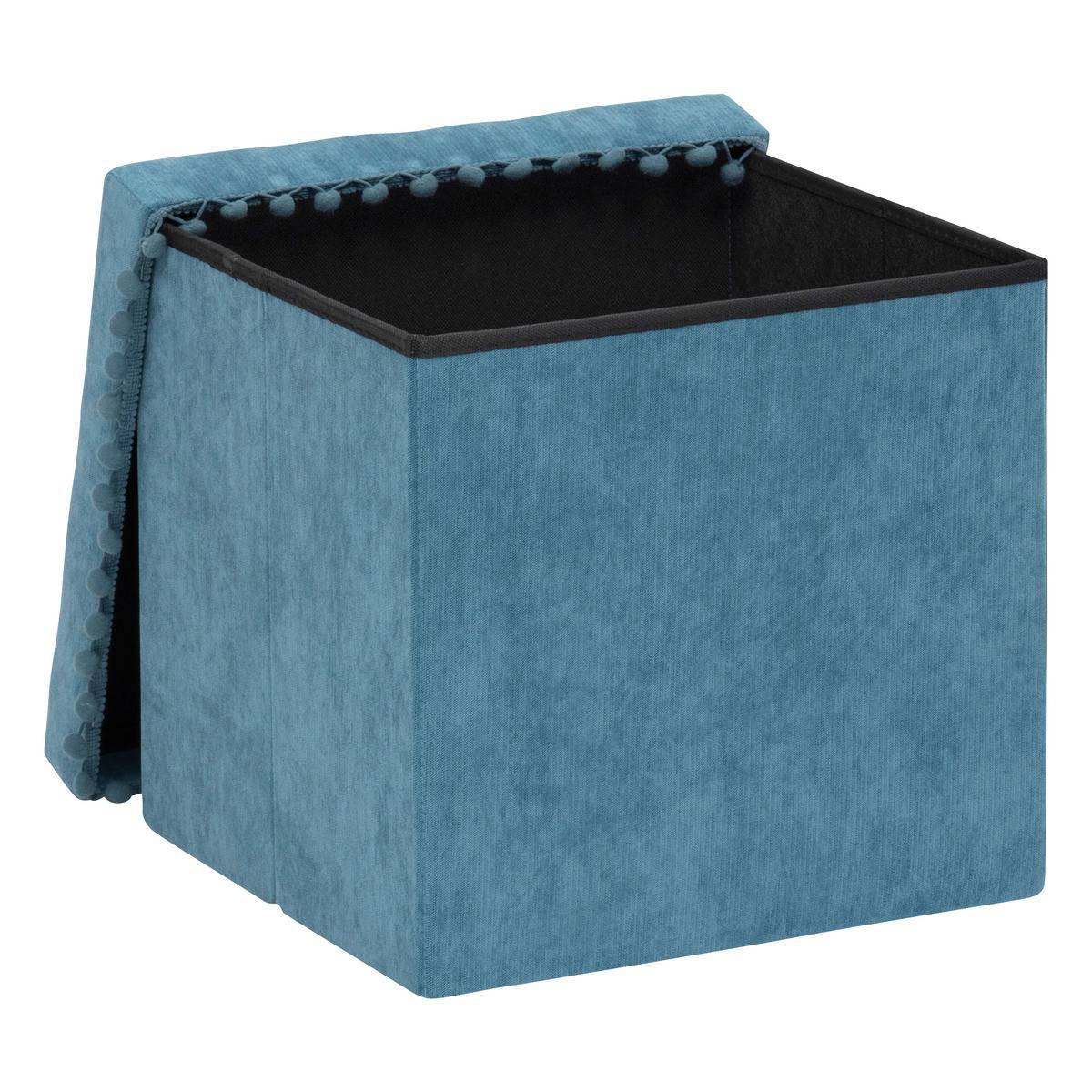 2 en 1 Pouf pliant et coffre de rangement Bleu 40 x 39 cm - Image 2