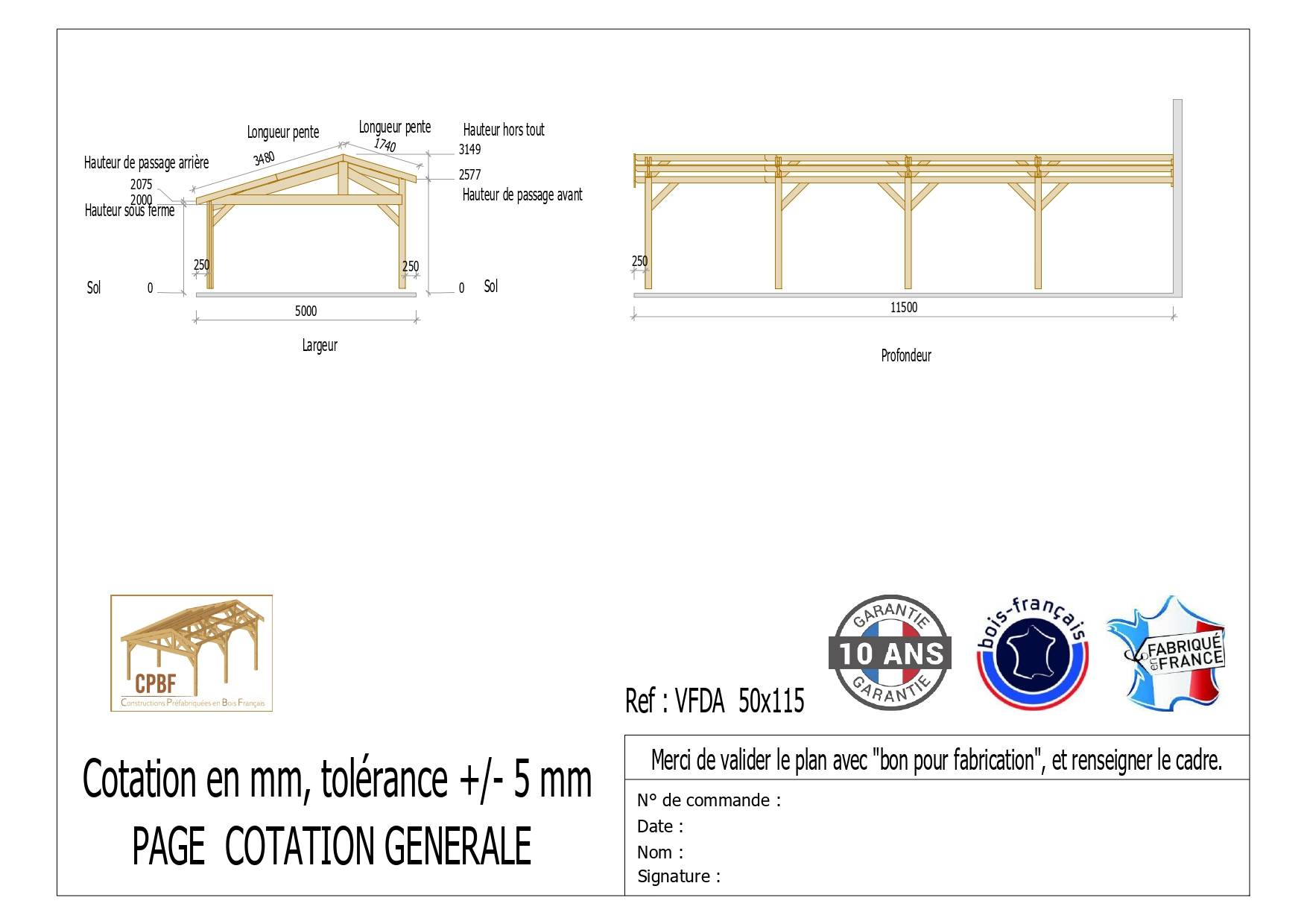 Carport Bois Douglas Français 57 m² – 2 pentes faitage décalé adossé – 8 poteaux – Abri voiture extérieur – Garantie 10 ans - Image 3