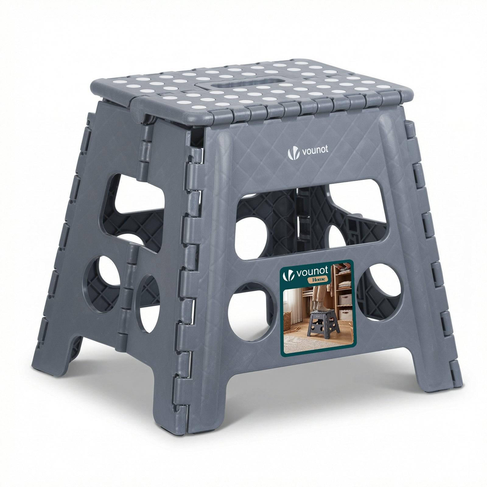 Tabouret pliant portable 37x30x32.5 cm - Marchepied pliable antidérapant avec poignée - Plastique - Gris - VOUNOT® - Image 1