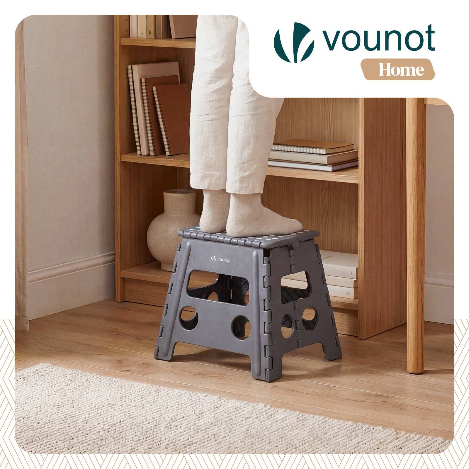 Tabouret pliant portable 37x30x32.5 cm - Marchepied pliable antidérapant avec poignée - Plastique - Gris - VOUNOT® - Image 2