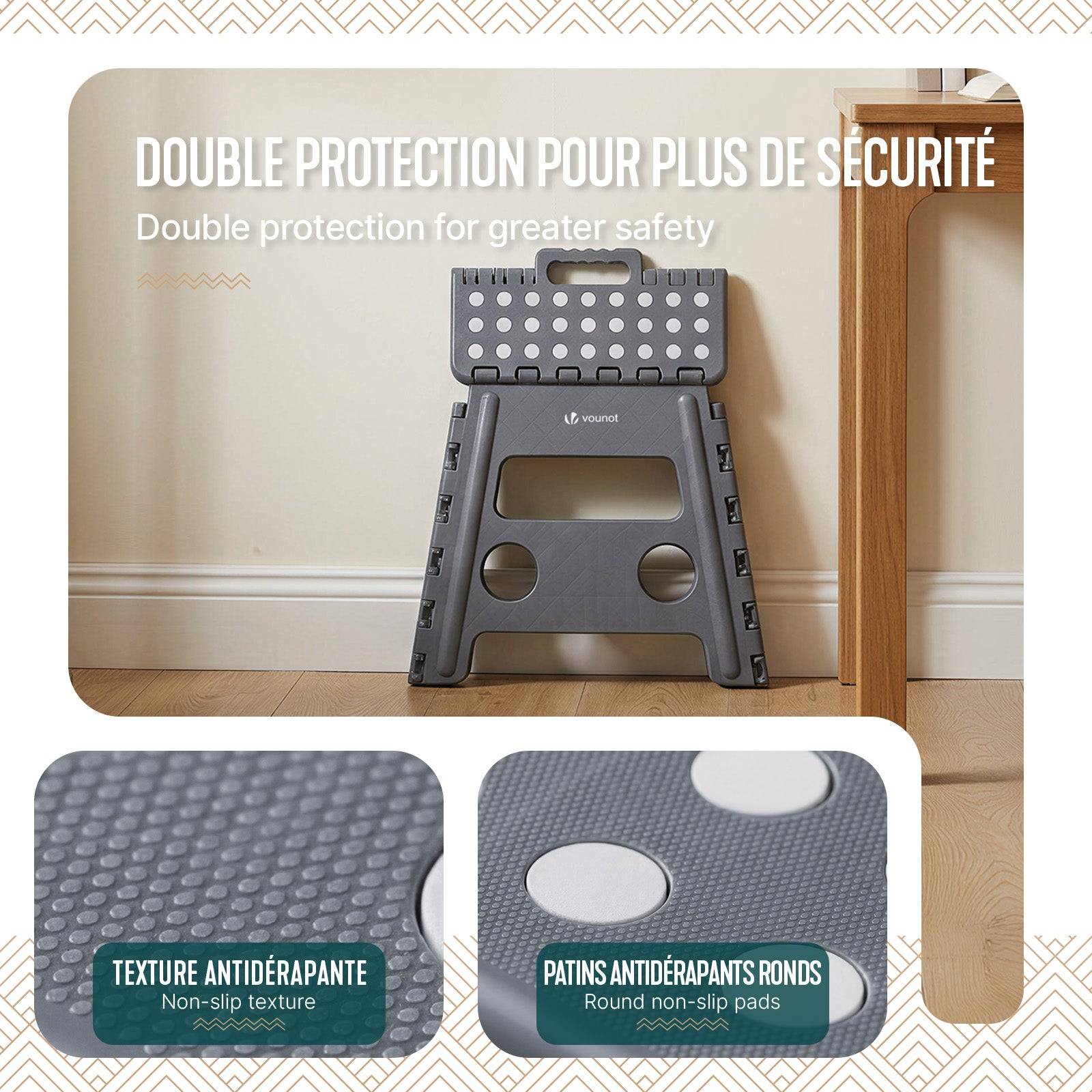 Tabouret pliant portable 37x30x32.5 cm - Marchepied pliable antidérapant avec poignée - Plastique - Gris - VOUNOT® - Image 4
