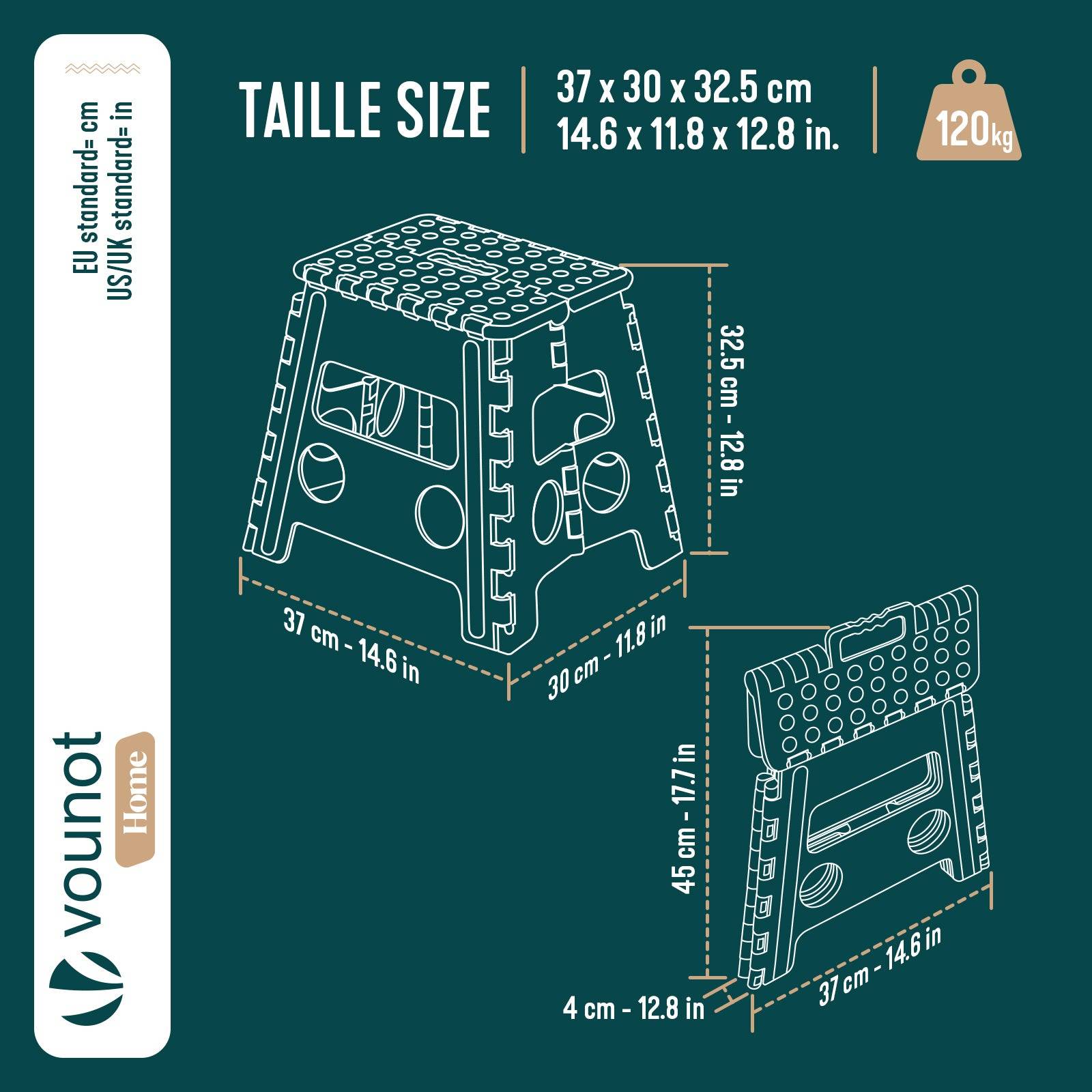 Tabouret pliant portable 37x30x32.5 cm - Marchepied pliable antidérapant avec poignée - Plastique - Gris - VOUNOT® - Image 3