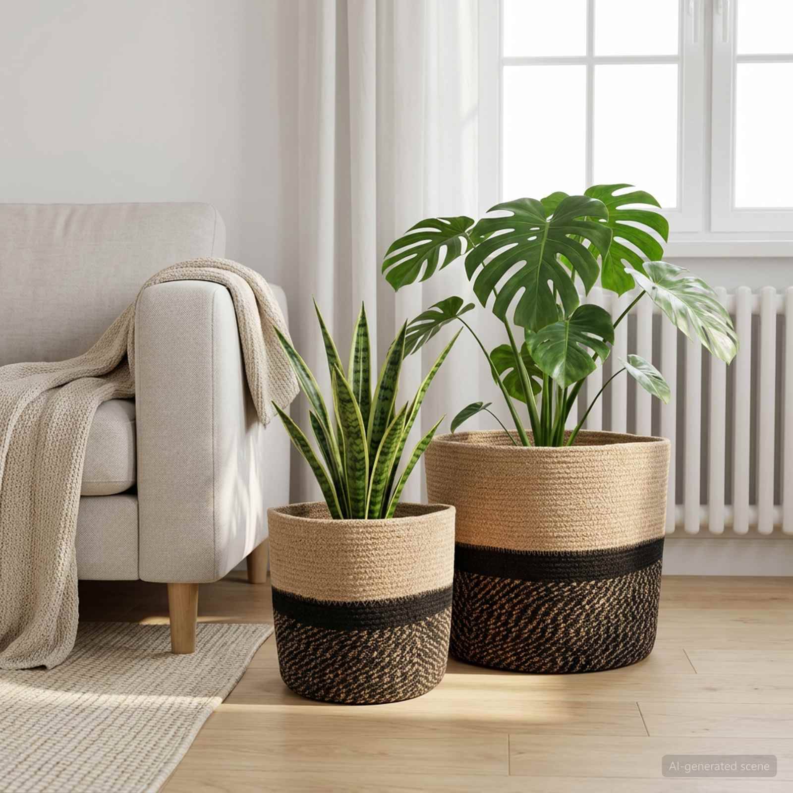 Vidaxl - Ensemble de Pots à Plantes 2 pc Naturel et noir Ø 28 x 28 cm vidaXL 42012242 - Image 1