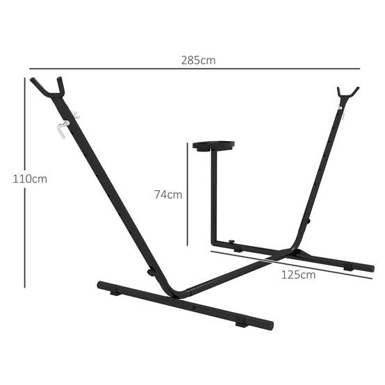 Support de Hamac Acier Extérieur Plateau Intégré Jusqu'à 280cm 285x125x110cm Noir - ComfortXL Outdoor Living - Image 5
