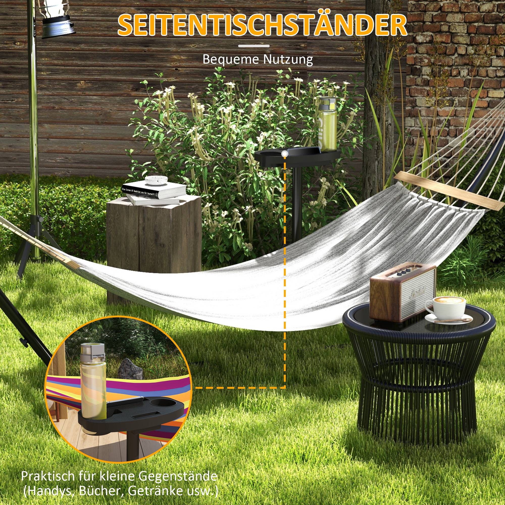 Support de Hamac Acier Extérieur Plateau Intégré Jusqu'à 280cm 285x125x110cm Noir - ComfortXL Outdoor Living - Image 9