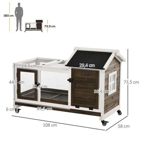 Grand Clapier à Lapin en Bois sur Roulettes pour 1-2 Lapins Toit Ouvrant 108 cm - ComfortXL Outdoor Living - Image 5