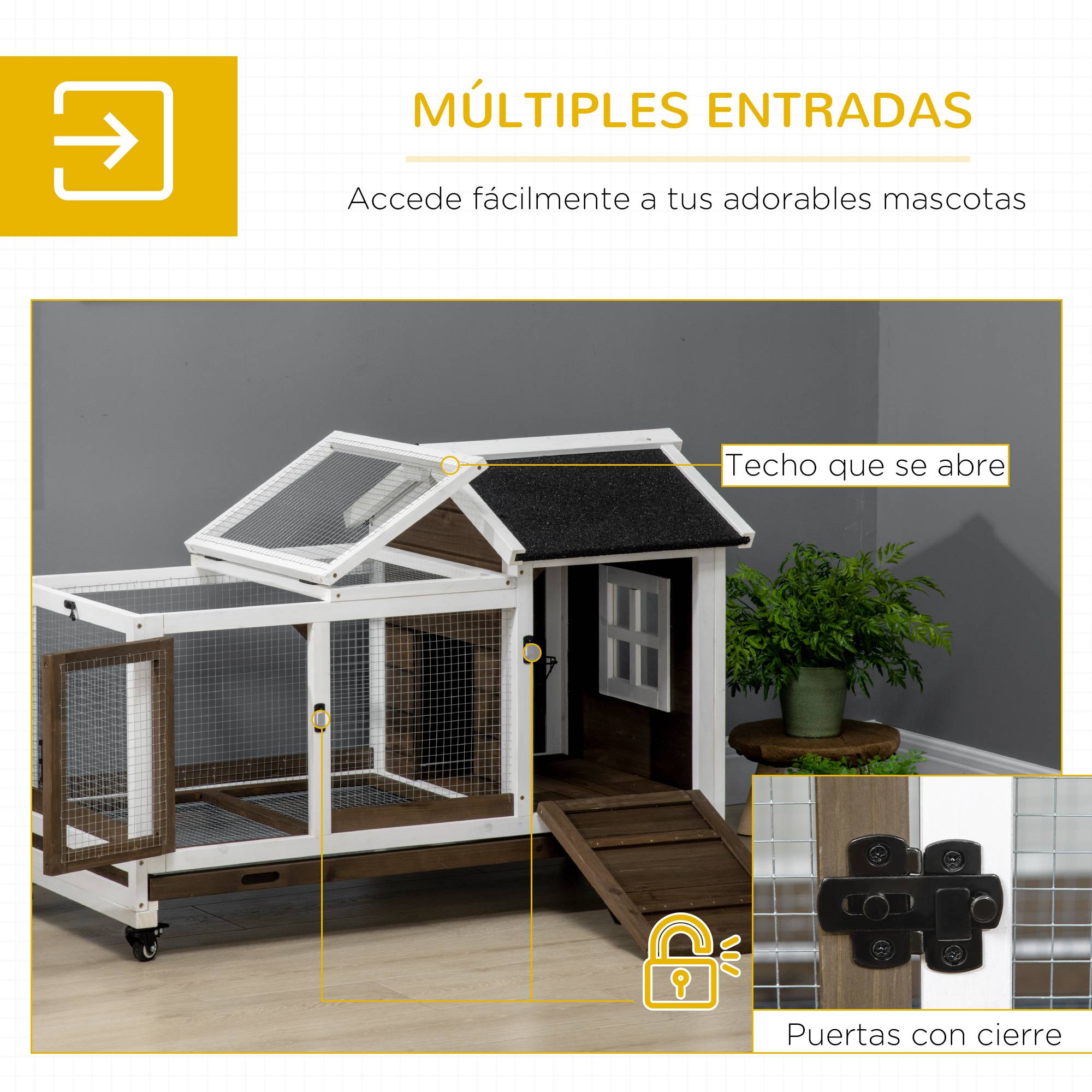 Grand Clapier à Lapin en Bois sur Roulettes pour 1-2 Lapins Toit Ouvrant 108 cm - ComfortXL Outdoor Living - Image 7