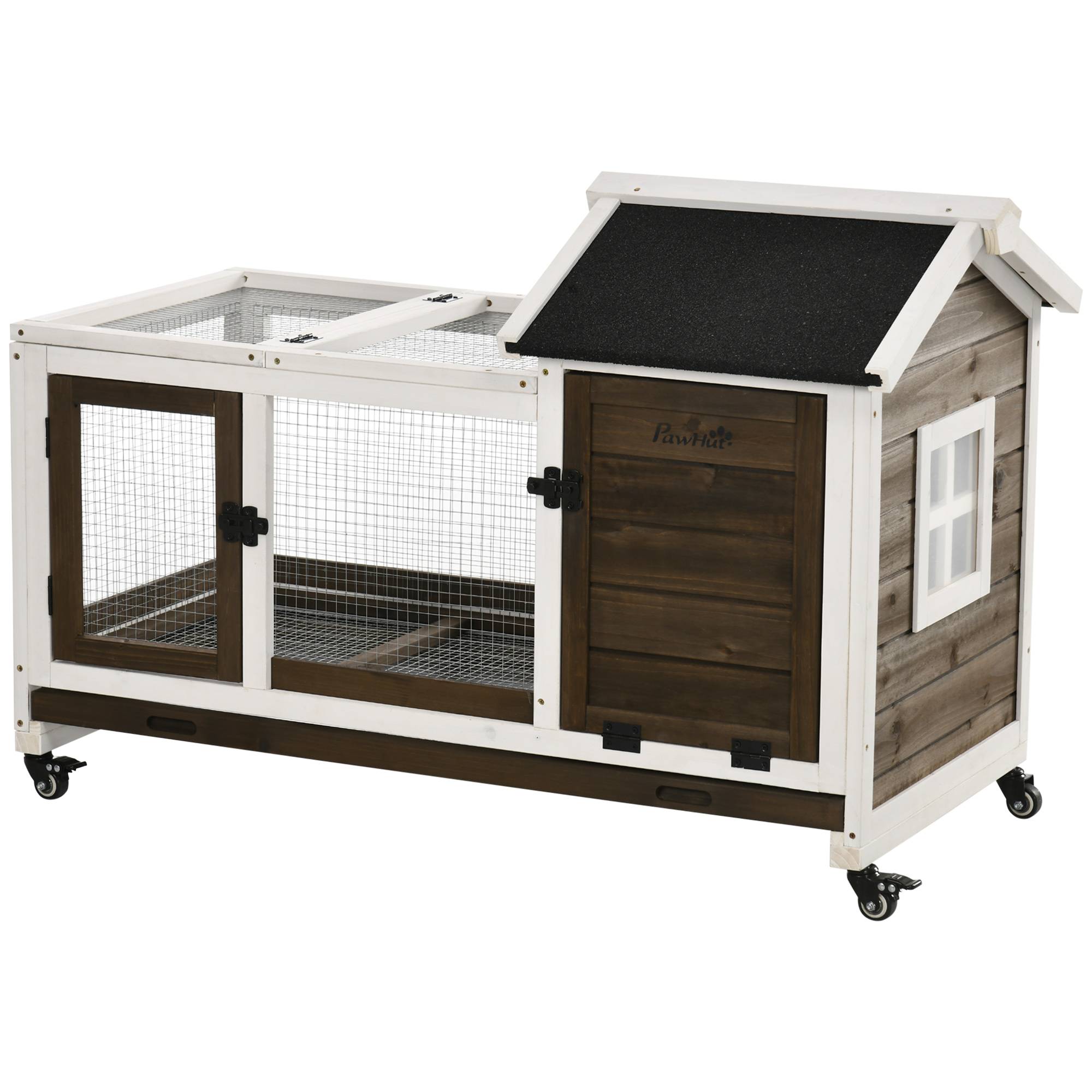 Grand Clapier à Lapin en Bois sur Roulettes pour 1-2 Lapins Toit Ouvrant 108 cm - ComfortXL Outdoor Living - Image 1