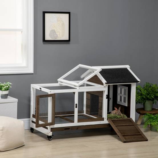 Grand Clapier à Lapin en Bois sur Roulettes pour 1-2 Lapins Toit Ouvrant 108 cm - ComfortXL Outdoor Living - Image 4