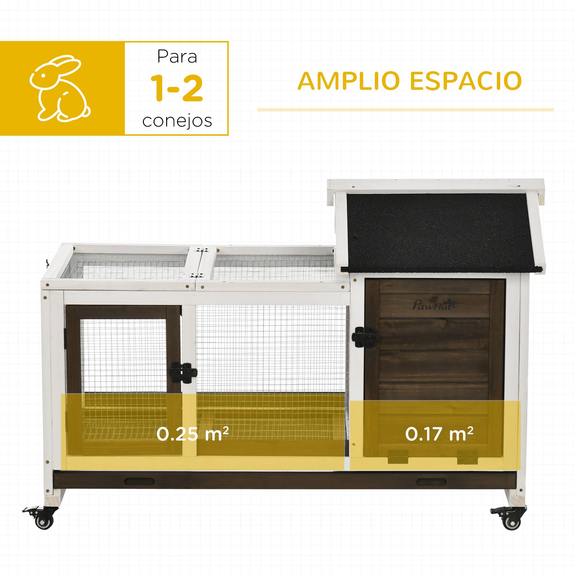 Grand Clapier à Lapin en Bois sur Roulettes pour 1-2 Lapins Toit Ouvrant 108 cm - ComfortXL Outdoor Living - Image 6