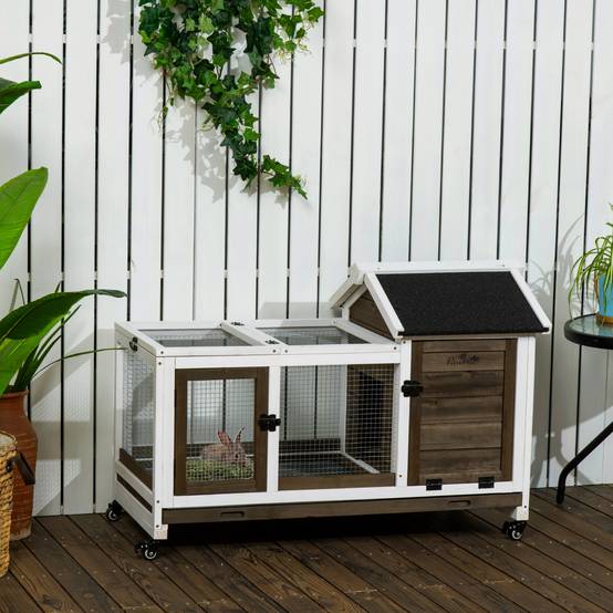 Grand Clapier à Lapin en Bois sur Roulettes pour 1-2 Lapins Toit Ouvrant 108 cm - ComfortXL Outdoor Living - Image 3