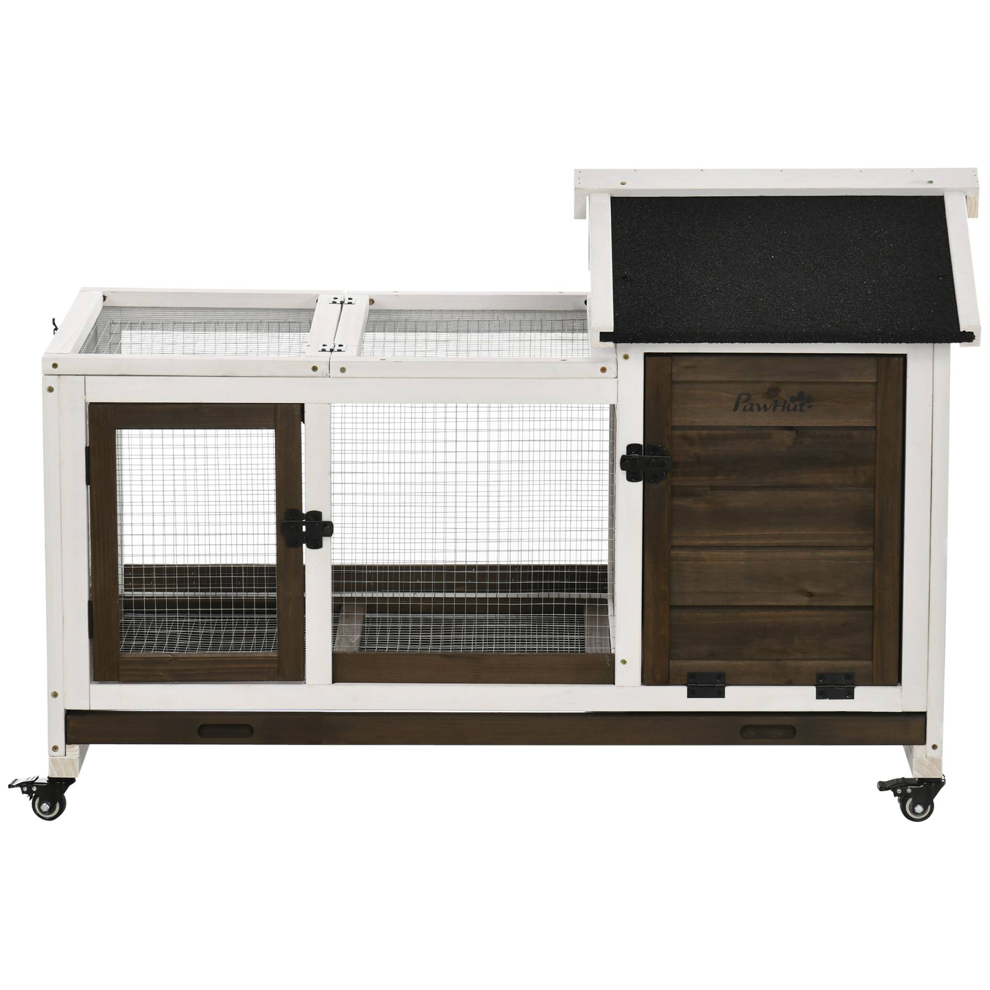 Grand Clapier à Lapin en Bois sur Roulettes pour 1-2 Lapins Toit Ouvrant 108 cm - ComfortXL Outdoor Living - Image 2