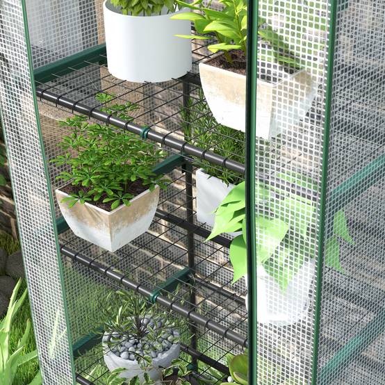 Serre de Balcon Verticale 5 Étages Acier Housse Transparente 69x49x193cm Blanc - ComfortXL Outdoor Living - Image 7