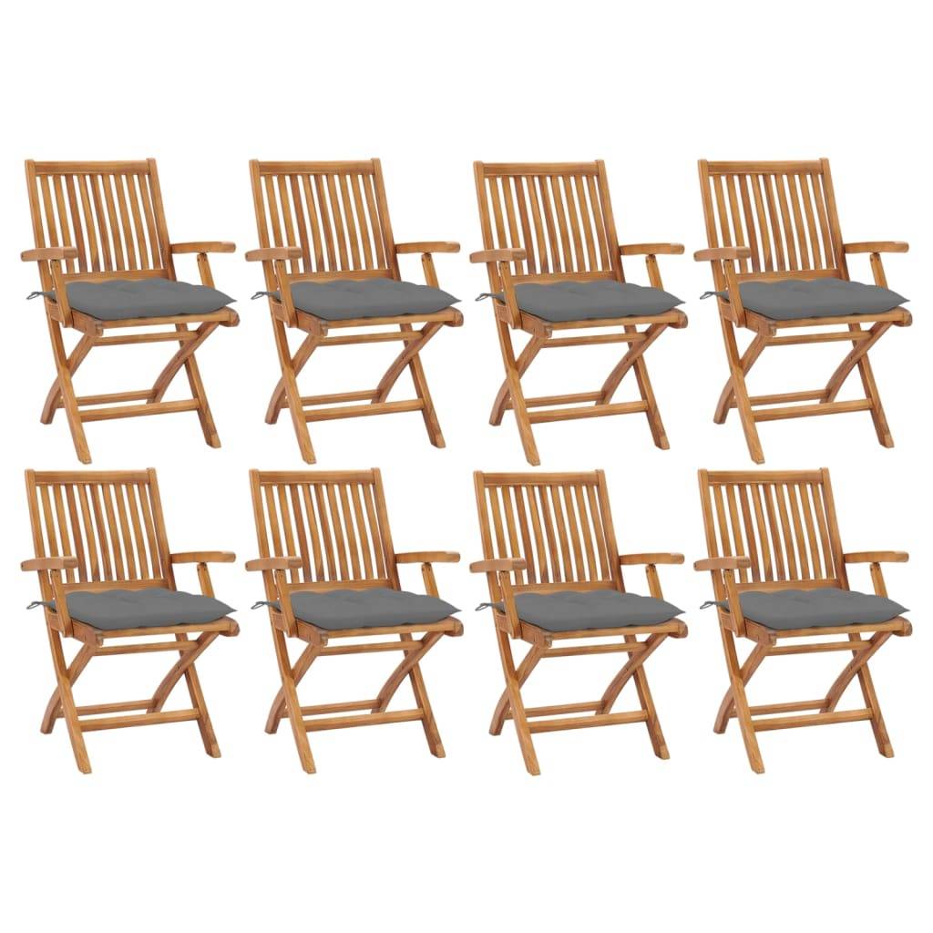 Chaise de jardin pliable Teck 56 x 58 x 88 cm avec coussins gris - PANGIVO