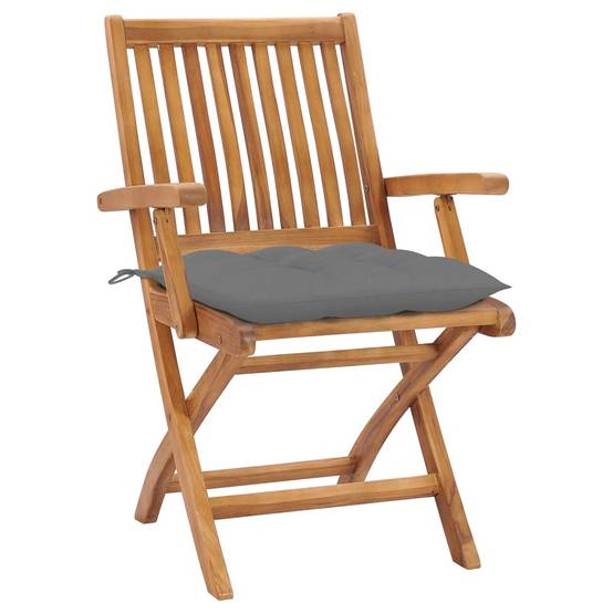 Chaise de jardin pliable Teck 56 x 58 x 88 cm avec coussins gris - PANGIVO - Image 2