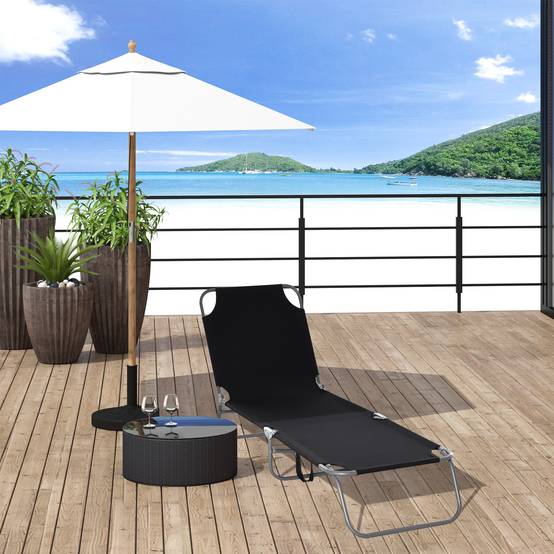Transat bain de soleil pliable métal terrasse jardin avec dossier réglable noir - ComfortXL Outdoor Living - Image 4