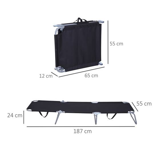 Transat bain de soleil pliable métal terrasse jardin avec dossier réglable noir - ComfortXL Outdoor Living - Image 5