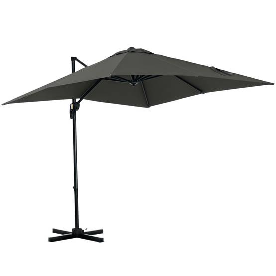 Parasol déporté carré inclinable manivelle avec pied en acier dim. 2,5L x 2,5l m alu. polyester gris - Image 1