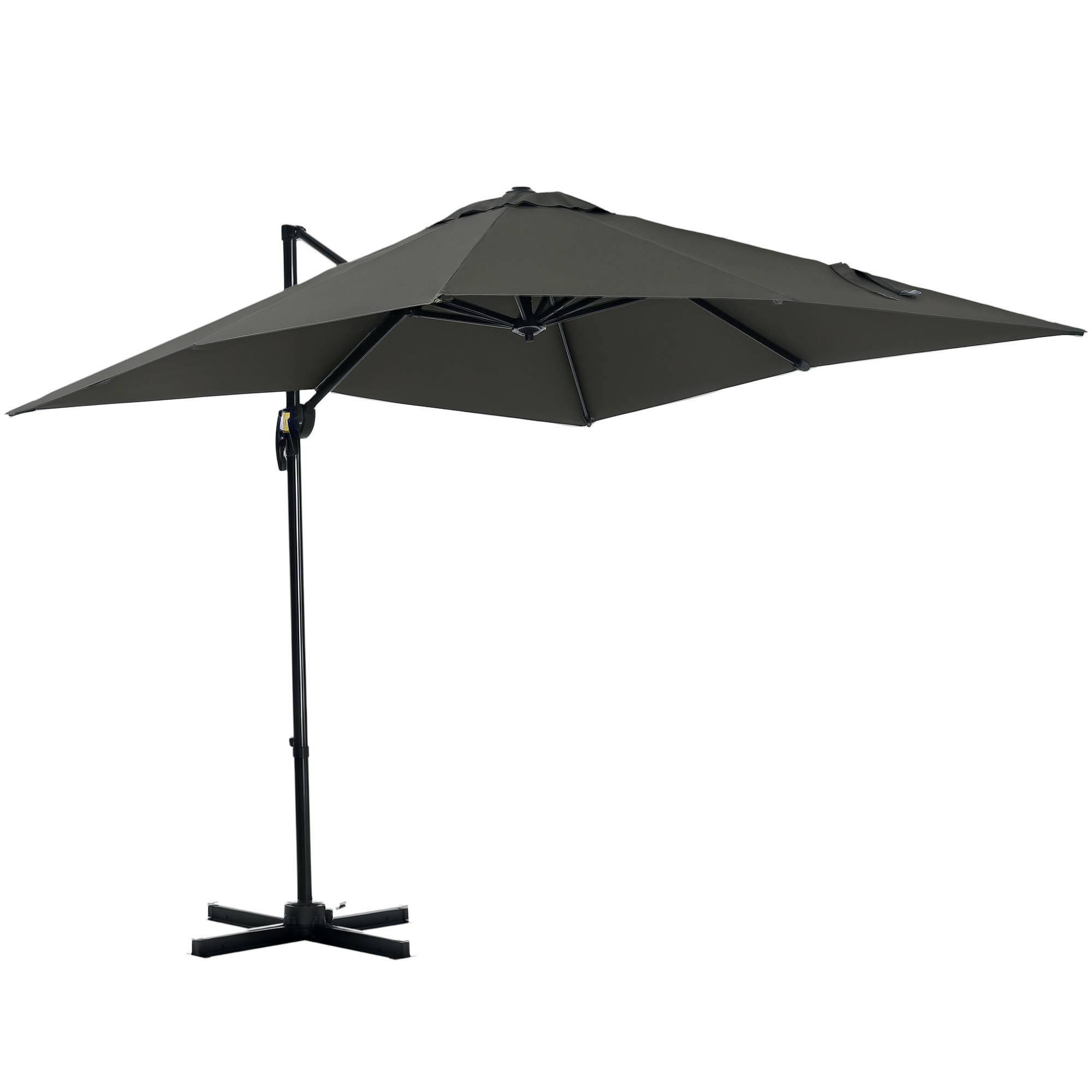 Parasol déporté carré inclinable manivelle avec pied en acier dim. 2,5L x 2,5l m alu. polyester gris - Image 1