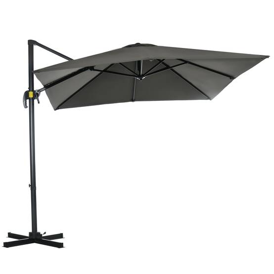 Parasol déporté carré inclinable manivelle avec pied en acier dim. 2,5L x 2,5l m alu. polyester gris - Image 2