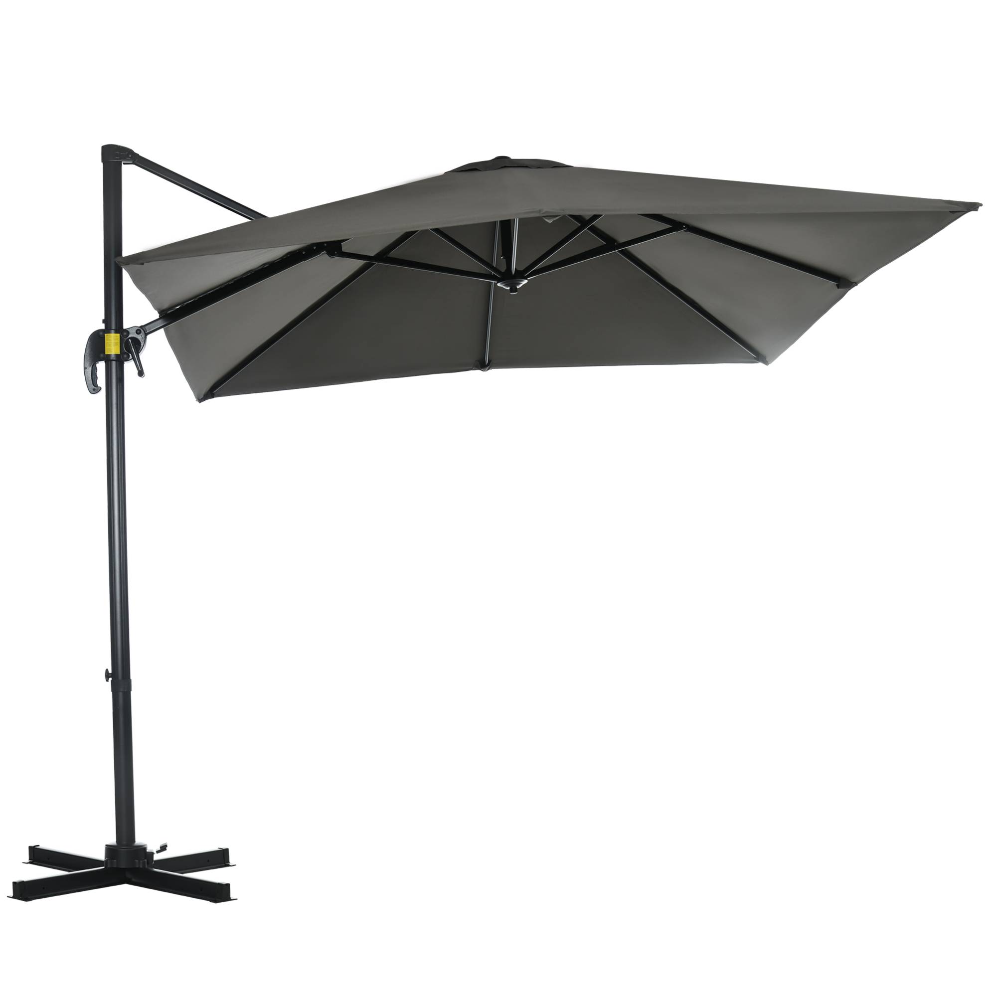 Parasol déporté carré inclinable manivelle avec pied en acier dim. 2,5L x 2,5l m alu. polyester gris - Image 2