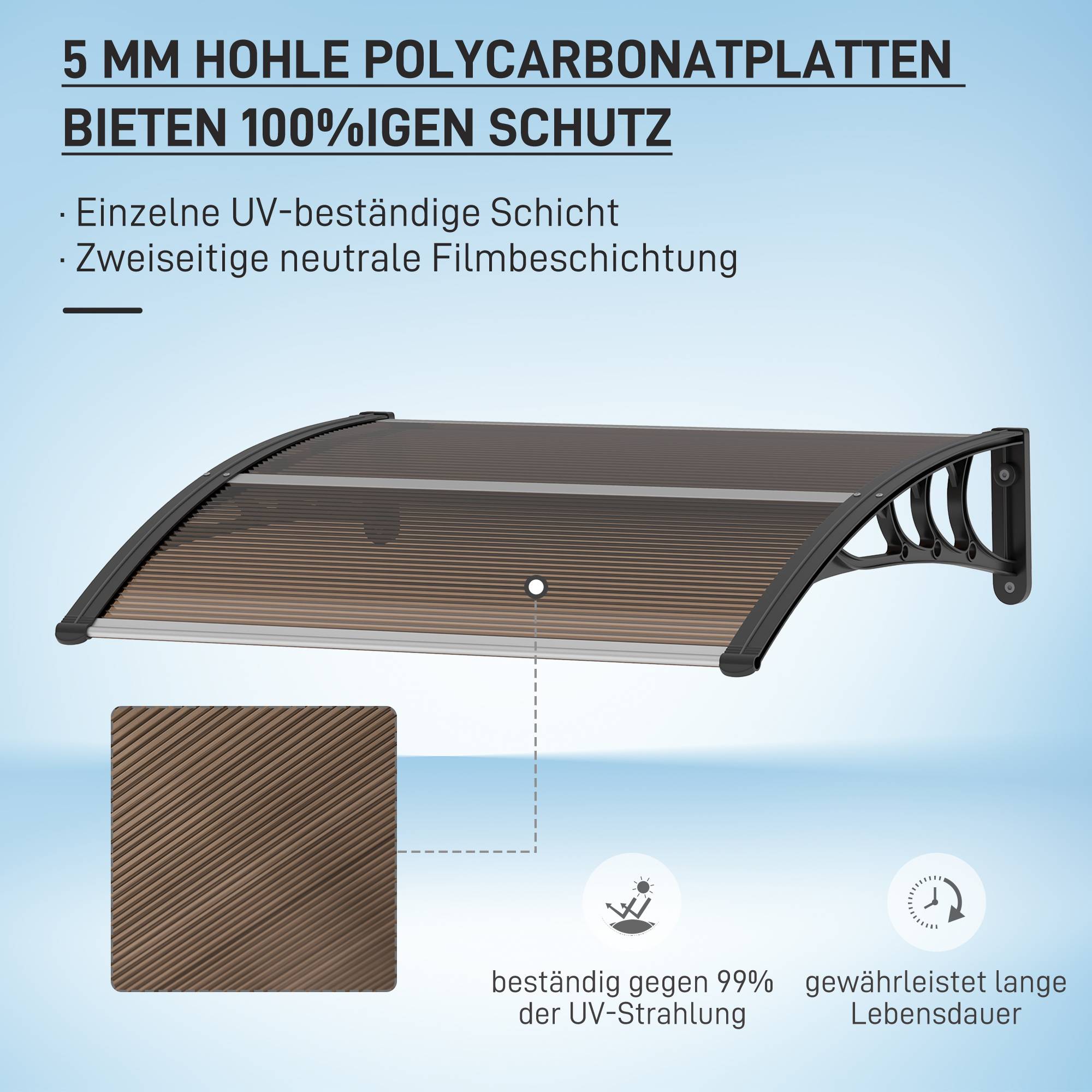 Auvent de porte polycarbonate transparent 120 x 75 x 23 cm - PANGIVO - Image 6