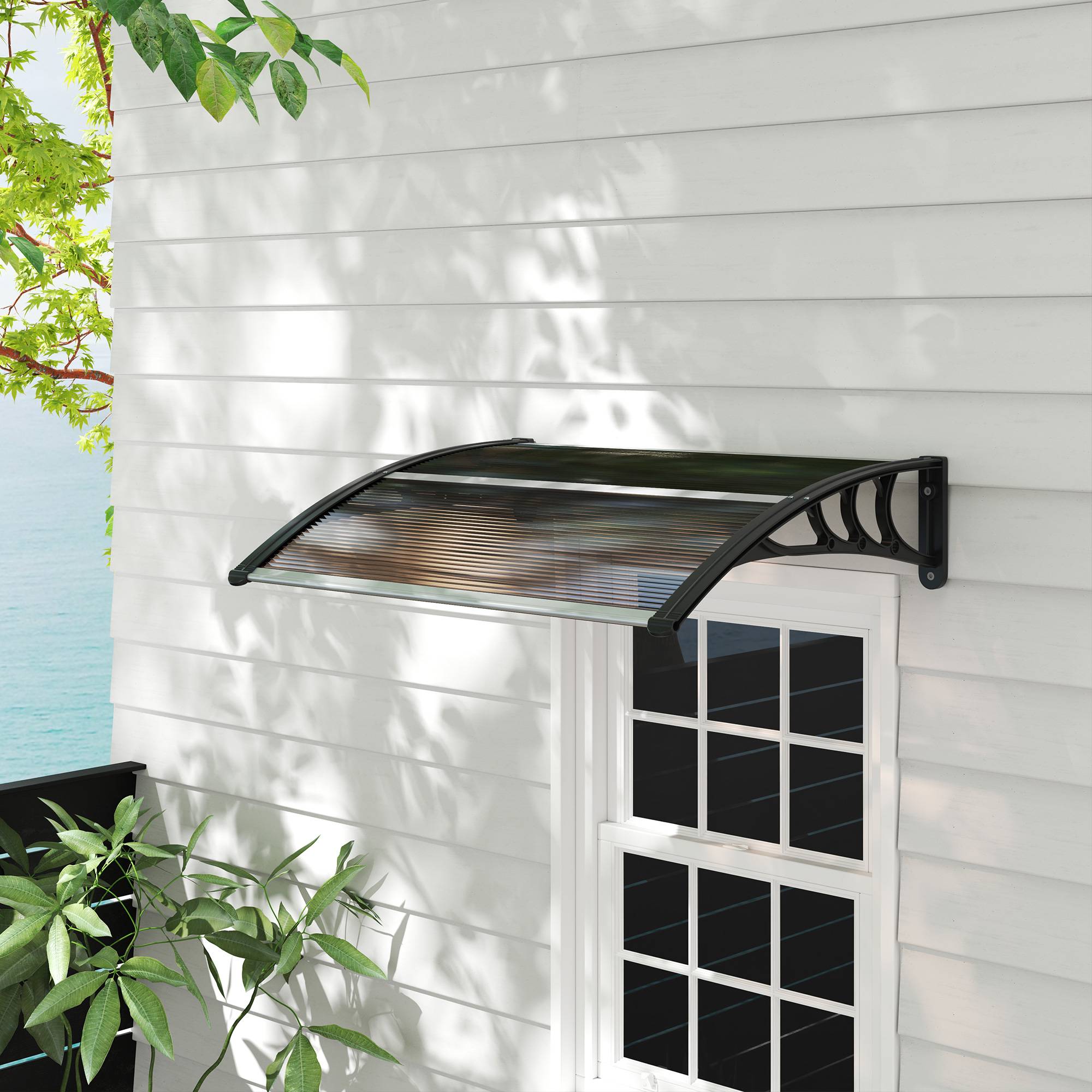 Auvent de porte polycarbonate transparent 120 x 75 x 23 cm - PANGIVO - Image 3