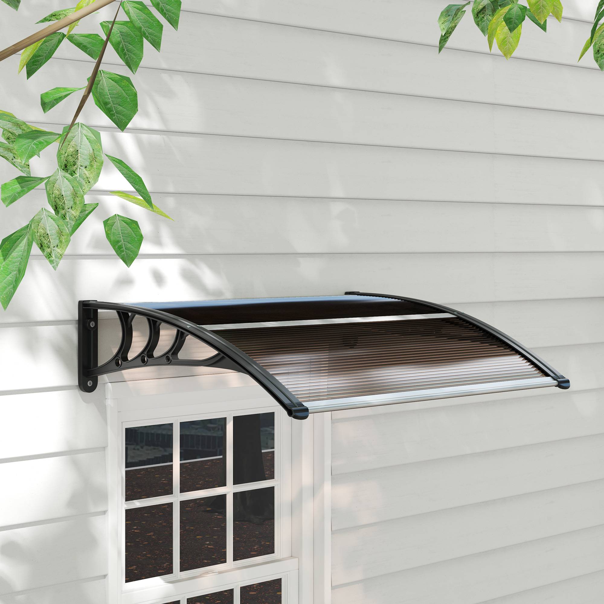 Auvent de porte polycarbonate transparent 120 x 75 x 23 cm - PANGIVO - Image 10