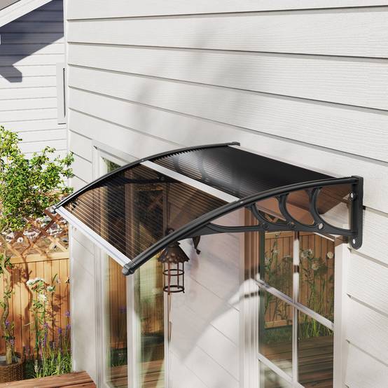 Auvent de porte polycarbonate transparent 120 x 75 x 23 cm - PANGIVO - Image 4