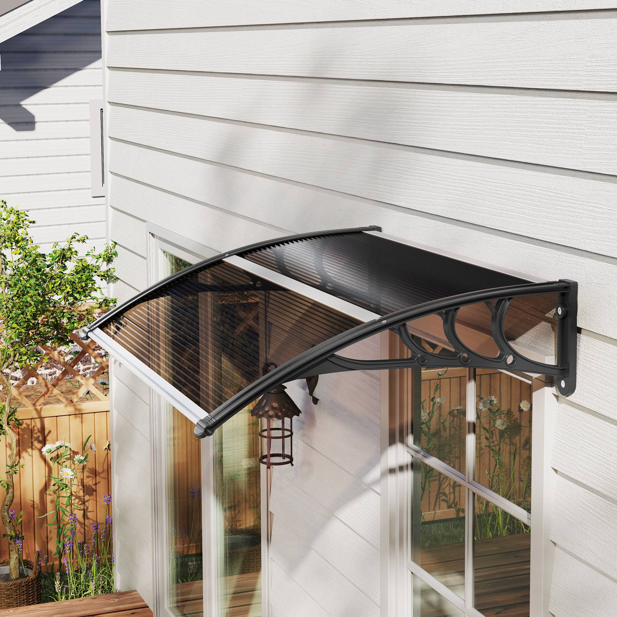 Auvent de porte polycarbonate transparent 120 x 75 x 23 cm - PANGIVO - Image 4