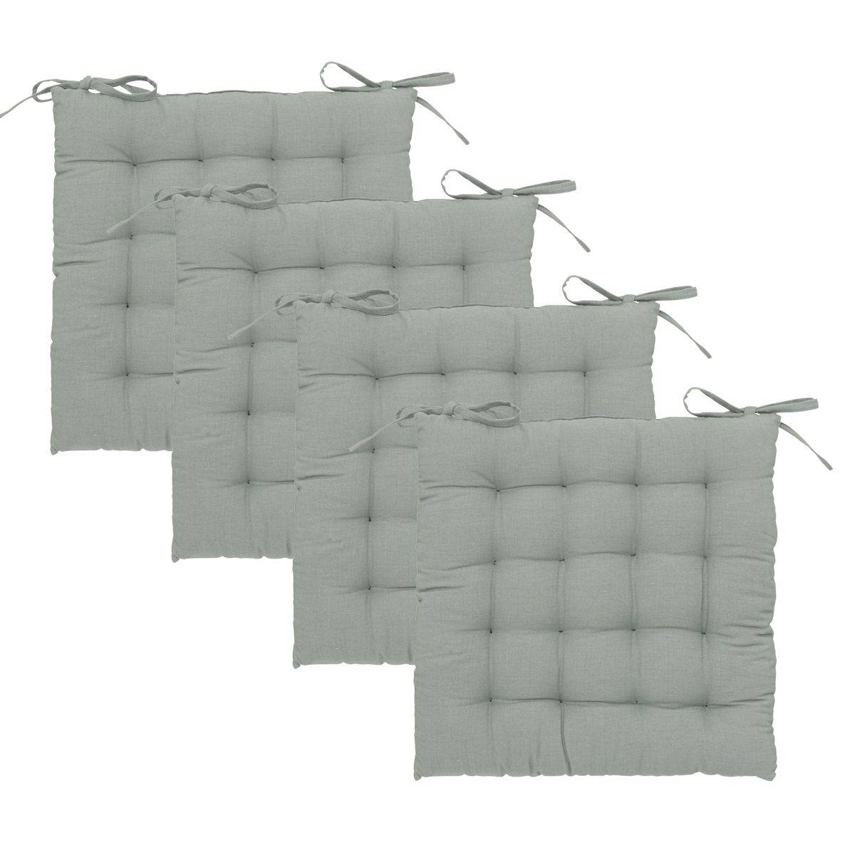 Lot de 4 Galettes de chaise en Coton Vert Céladon 38 x 38 cm - Image 1