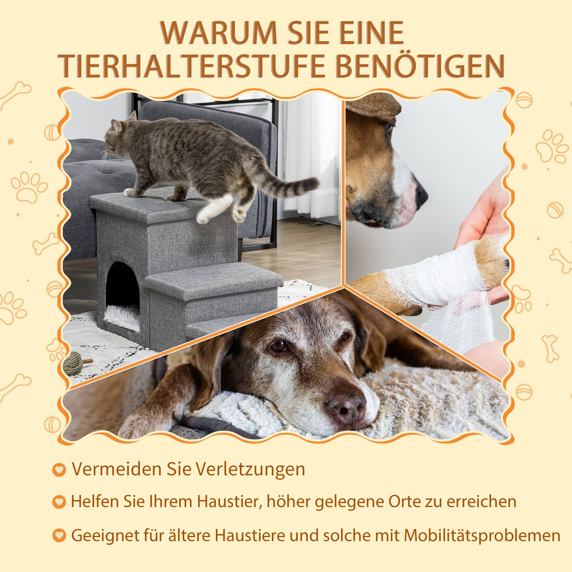 Sans Marque - Escalier pour chien, 3 marches, 40,5 cm, niche, coussin, rangement, petits chiens/chats, rampe, lit, canapé, voiture, gris clair - Image 5