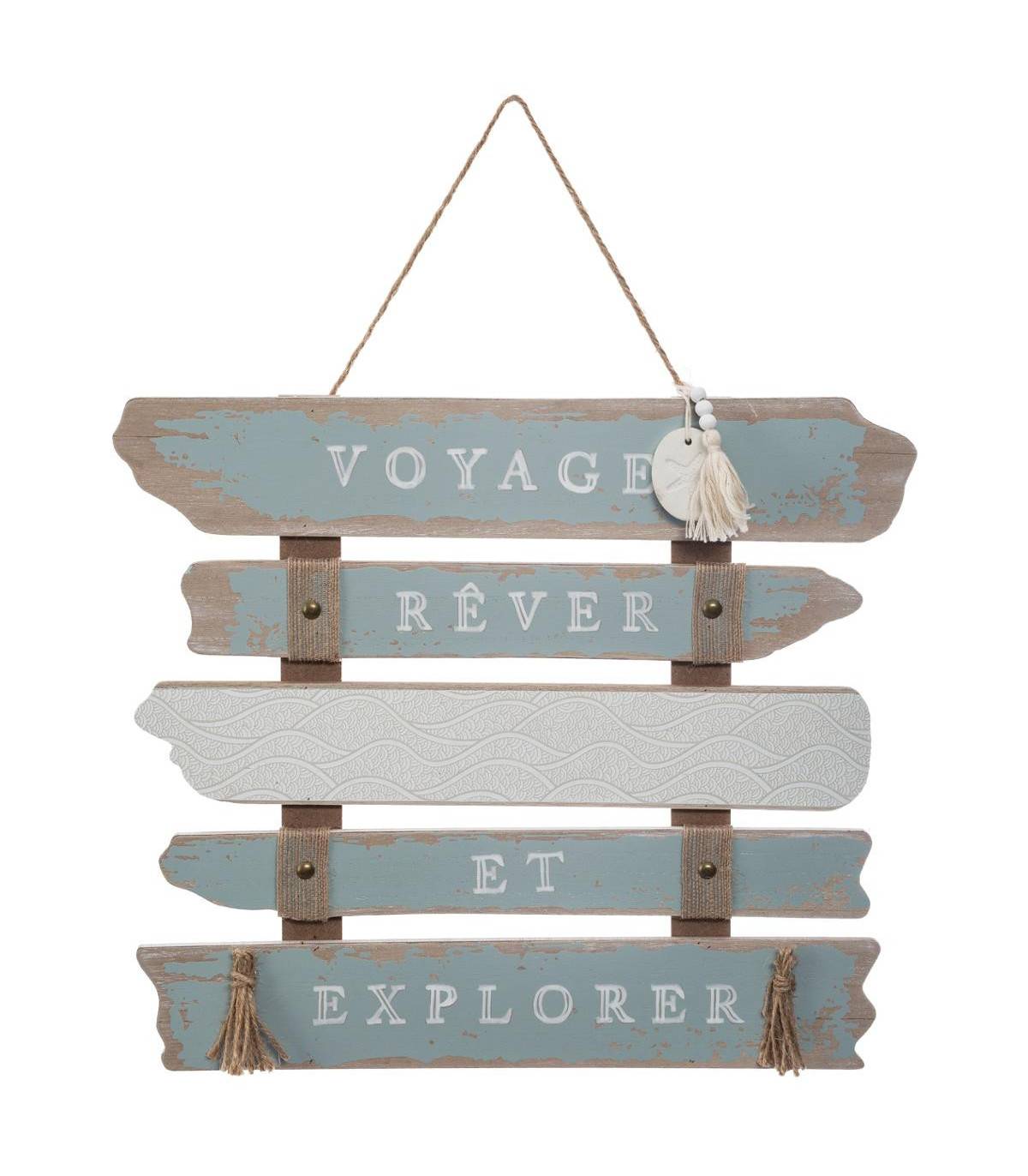 Décoration murale Pancarte en Bois aspect Vieilli avec textes imprimés 37.5 x 33 cm - Image 1