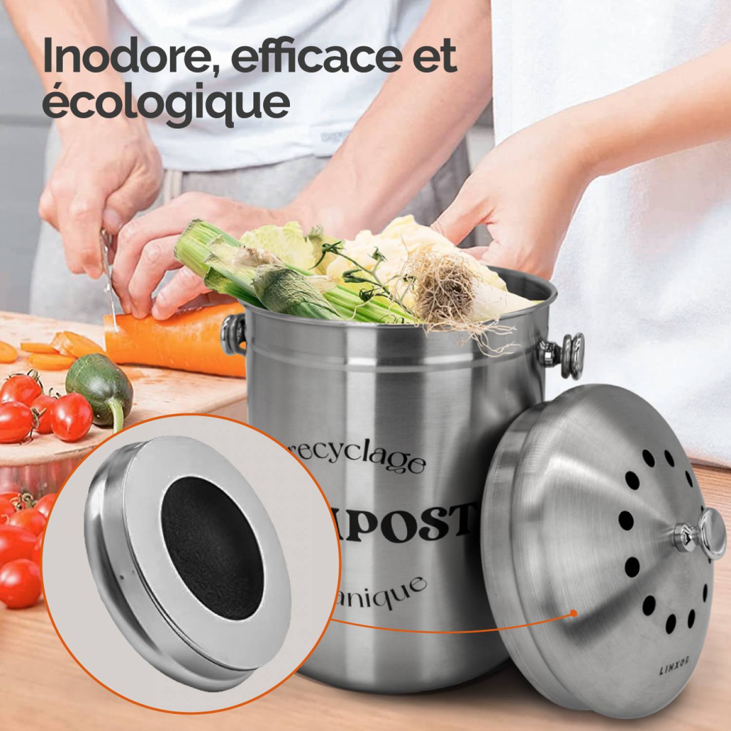 Linxor - Lot de 5 filtres à charbon actif pour composteur, poubelle à compost - Rond - Linxor - Image 4