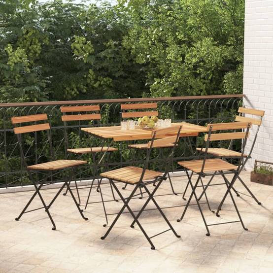 Chaises de bistrot pliantes en bois de teck et acier poudré pour terrasse extérieure Lot de 6 Brun – ComfortXL Outdoor Living - Image 1