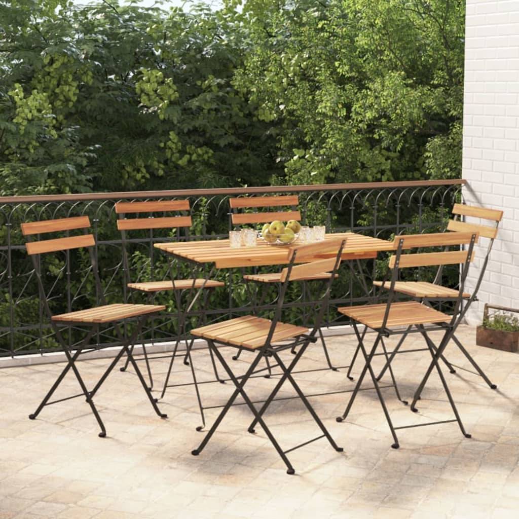Chaises de bistrot pliantes en bois de teck et acier poudré pour terrasse extérieure Lot de 6 Brun – ComfortXL Outdoor Living - Image 1