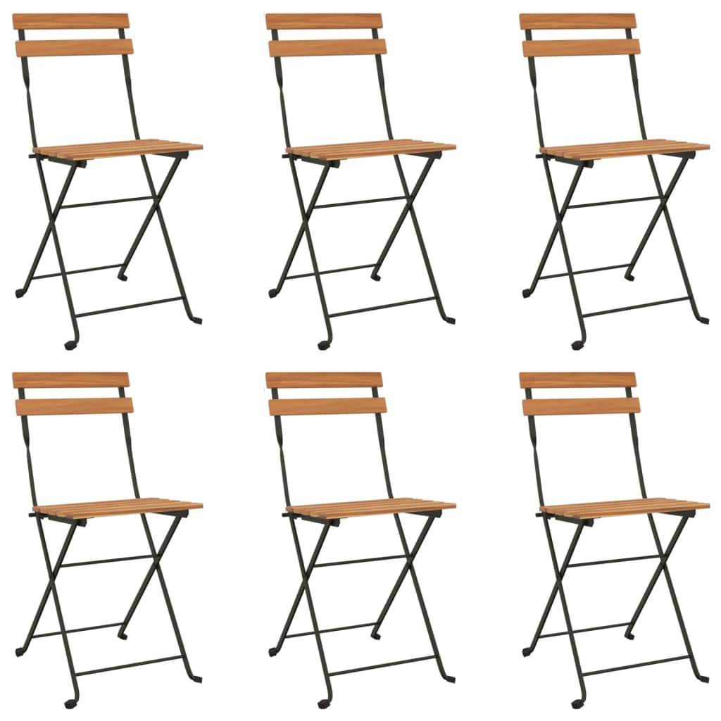 Chaises de bistrot pliantes en bois de teck et acier poudré pour terrasse extérieure Lot de 6 Brun – ComfortXL Outdoor Living - Image 2