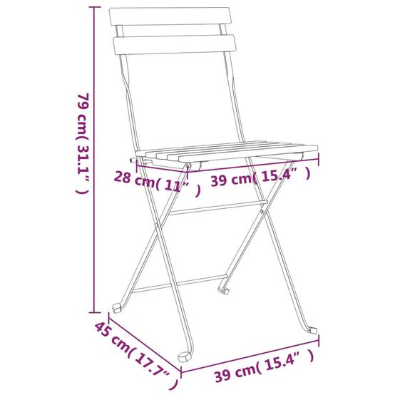 Chaises de bistrot pliantes en bois de teck et acier poudré pour terrasse extérieure Lot de 6 Brun – ComfortXL Outdoor Living - Image 9